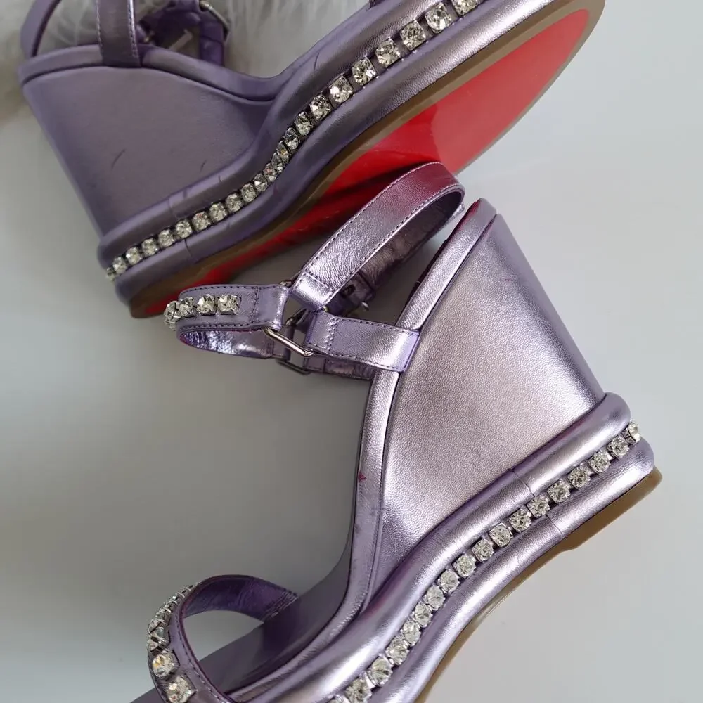 Christian Louboutin Pyrastrass Metallic Lavender Platform Wedge Sandals 38